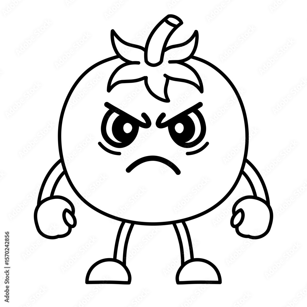 Naklejka premium An angry tomato cartoon character sketch, tomato icon, tomato logo, great for stickers or emots.
