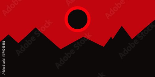 Abstract red and black fiery mountain landscape vector illustration