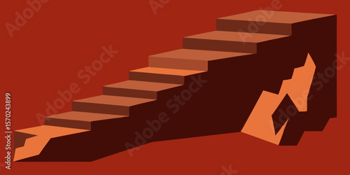 Red brick stairs lead up a carpeted staircase, a 3D illustration symbolizing the architectural steps to business growth and success