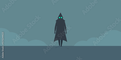 Vector illustration of an old church in the clouds with a woman in a red dress, personifying love and beauty