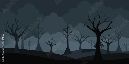 Dark silhouettes of trees against a night sky, a serene forest landscape at dusk