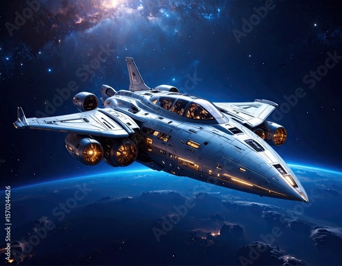 Wallpaper Mural Futuristic spaceship orbiting Earth Torontodigital.ca