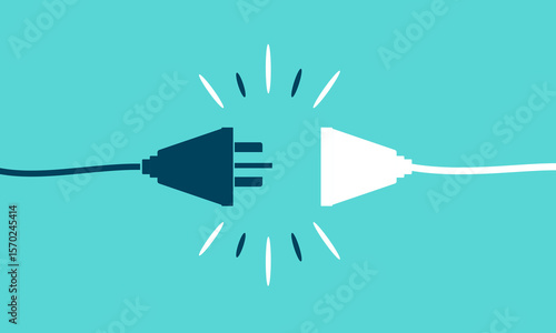 Electric socket with a plug. Connection and disconnection concept. Concept of 404 error connection. Electric plug and outlet socket unplugged. Wire, cable of energy disconnect