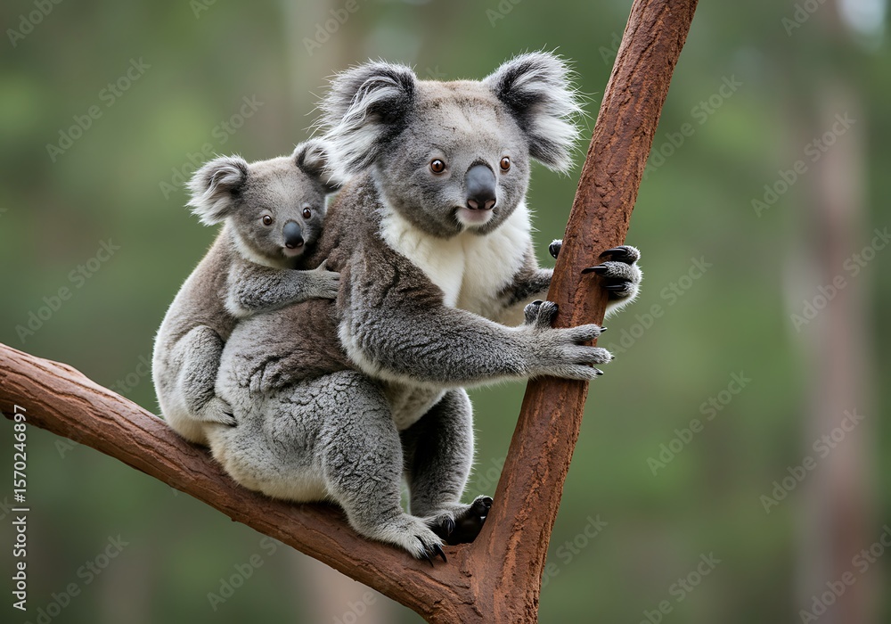 Fototapeta premium Koala Mother Carrying Her Baby on Tree