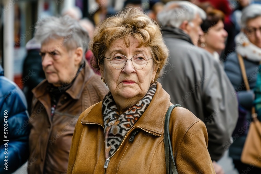 Portrait of an elderly woman with glasses on a city street. Portrait of an elderly woman with glasses on a city street.