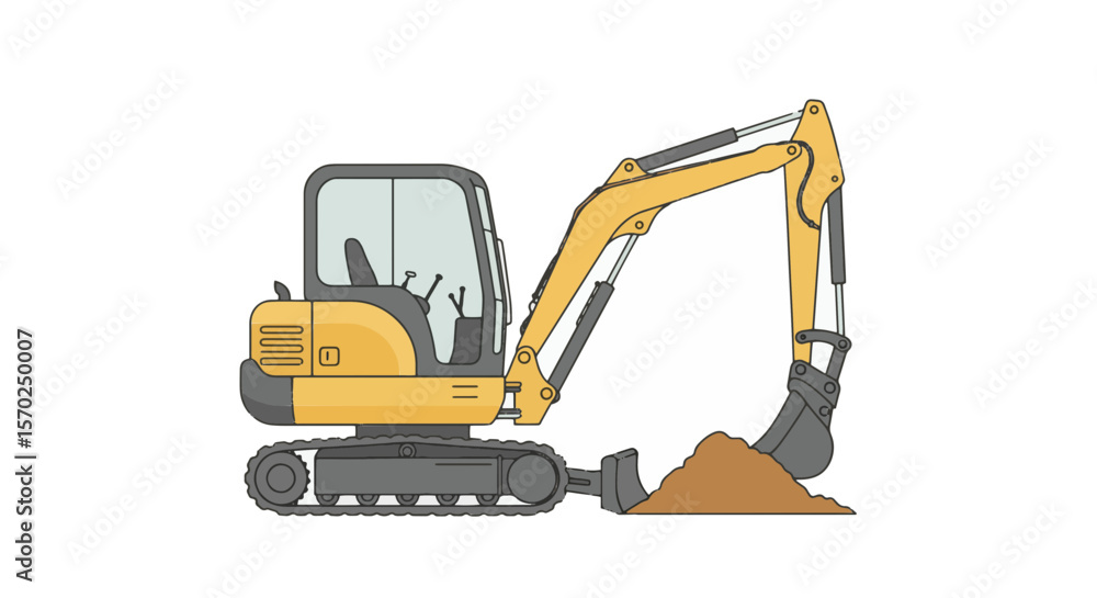 mini excavator vector, Detailed Mini Excavator Vector Side and Front View mini excavator vector, Detailed Mini Excavator Vector Side and Front View