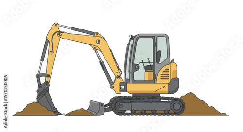 mini excavator vector, Detailed Mini Excavator Vector Side and Front View