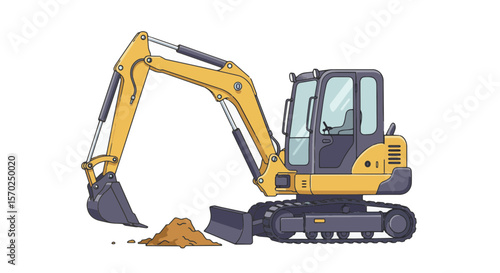 mini excavator vector, Detailed Mini Excavator Vector Side and Front View