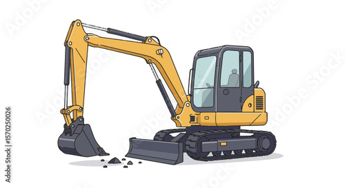 mini excavator vector, Pastel Mini Excavator Vector in Flat Style