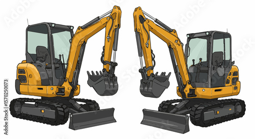 mini excavator vector, Vintage Style Mini Excavator Vector Illustration