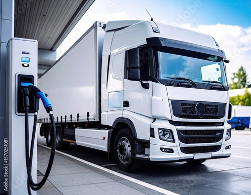 Electric truck charging at a station