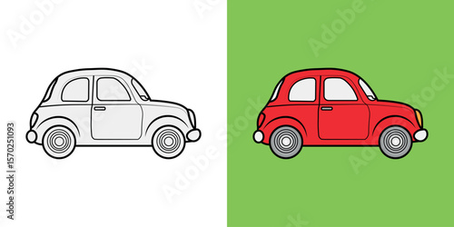 red car cartoon or anime, kids coloring book. Coloring book with cute cartoon or anime pictures. Vector illustration with colored background