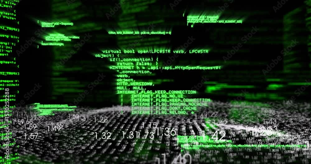 Upon script start green code scrolling across grid, numbers drifting ...