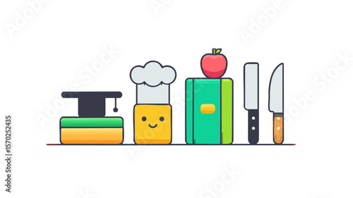Education and culinary arts illustration for cooking school or culinary academy promotion materials