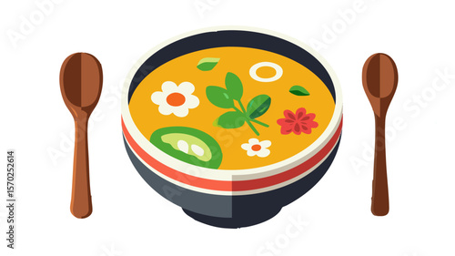 Delicious soup bowl with spoons illustration vector graphic design for restaurant menu and food blog 100