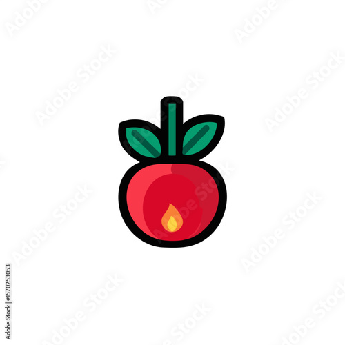 Apple with flame icon vector illustration fruit fire logo design element for print or web use 100 char