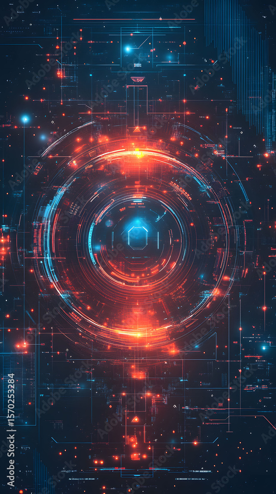 Obraz premium A digital abstract fractal realm with radiating light elements, showcasing the interplay of technology, math, and design in a dynamic, symmetrical pattern