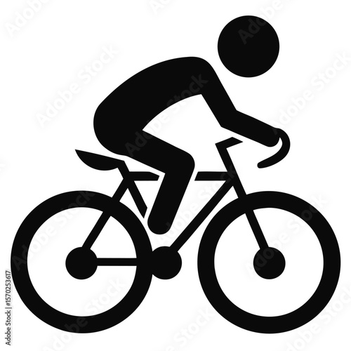 Simple black and white icon of a person riding a bicycle