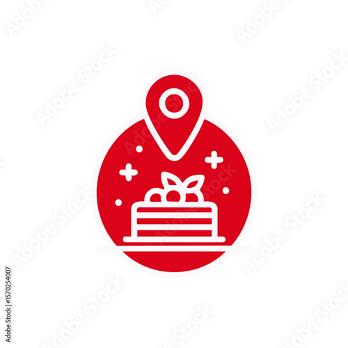 Cake shop location pin icon vector illustration for bakery and dessert store locator and delivery services