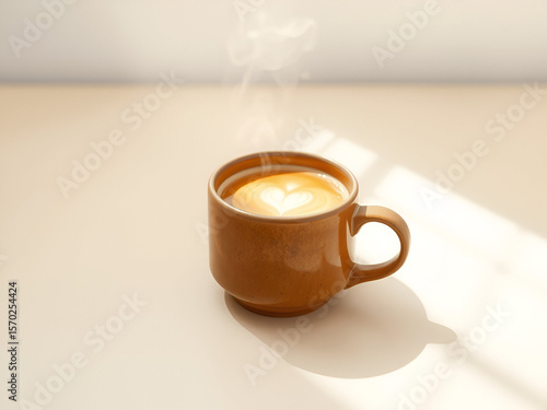 Ceramic Tea Mug on Wooden Surface with Steam By Visnora, No 002 - AI Generated