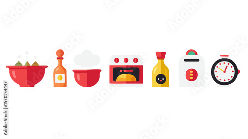 Cooking illustration food preparation kitchen utensils and appliances for recipe blog and culinary arts 100