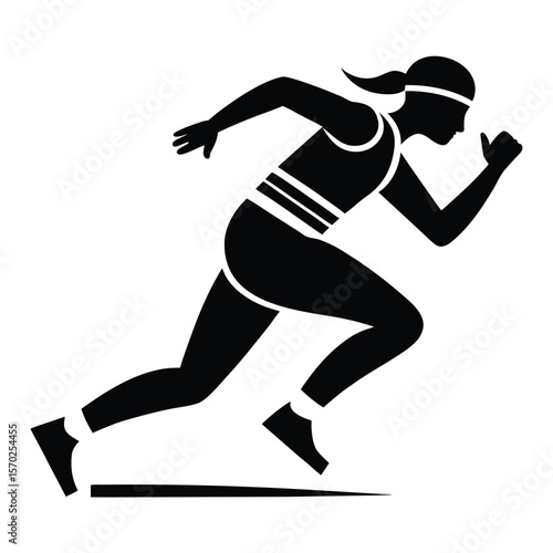 Dynamic black and white icon of an athlete in mid sprint motion