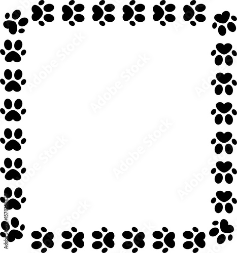 Cat or dog paw icon. Paw icon. Zoo, veterinar logo element. Paw print vector illustration. Cute cat paw print frame with copy space. Animal paw prints border template set. 