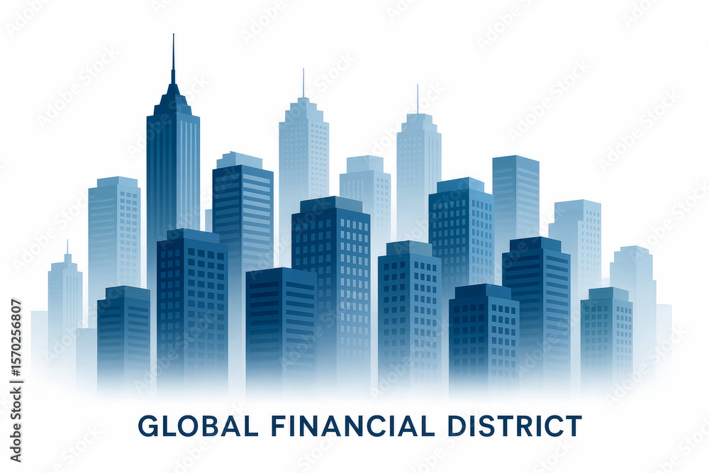 Naklejka premium Modern blue skyscrapers cityscape urban architecture image