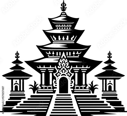 vector illustration silhouette design icon logo symbol temple shrine sacred worship as travel mascot for traditional ethnic buildings