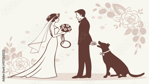 Pet Wedding Silhouettes — Dogs and Cats as Ring Bearers, Bride & Groom with Pets, Wedding Pose Scenes for Custom Gifts