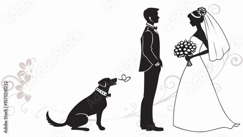 Pet Wedding Silhouettes — Dogs and Cats as Ring Bearers, Bride & Groom with Pets, Wedding Pose Scenes for Custom Gifts