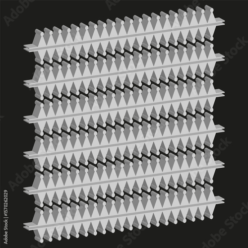 Abstract relief surface. Repeating spiked pattern. Textured geometric shape. Vector modern background.