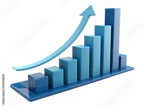 A blue bar graph with an arrow going up indicating growth on a black background illustration created with generated ai