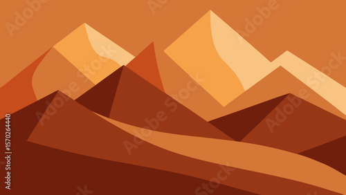 Ancient Egyptian pyramids rise from the desert sand under a blazing sun, their silhouettes sharp against the orange sunset sky