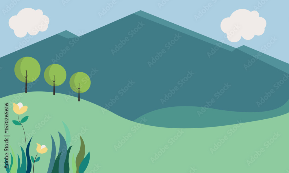 Green nature forest landscape scenery banner background Illustration, Spring Illustration Green nature forest landscape scenery banner background Illustration, Spring Illustration