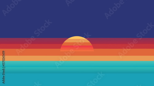 Retro Sunset A Minimalist Illustration of Ocean Sunset Hues