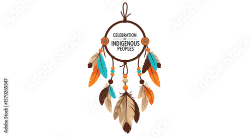 Illustration of a dreamcatcher with feathers and beads for decoration