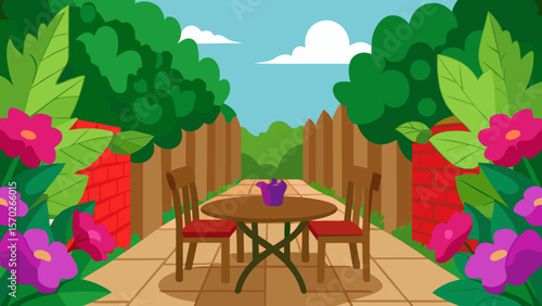 Serene Backyard Patio A Peaceful Garden Oasis with Table and Chairs