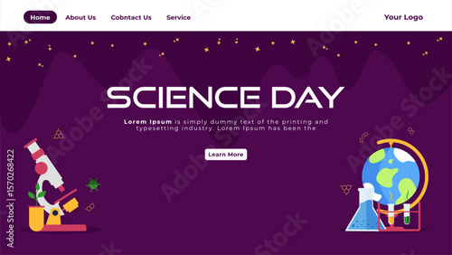 Chemical Laboratory, Science, Pharmaceutical Research Landing Page Template, Conduct Medical Analysis with Globe, Equipment Microscope and Glass Flasks background