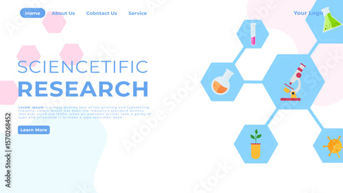 Chemical Laboratory, Science, Pharmaceutical Research Landing Page Template, Conduct Medical Analysis with Equipment Microscope and Glass Flasks background