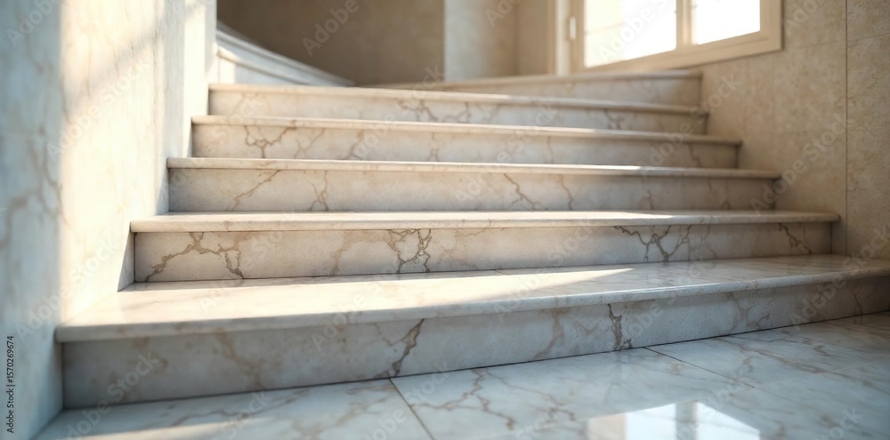 Fototapeta premium Elegant Polished Marble Steps A Luxurious Pathway Bathed in Soft Natural Light