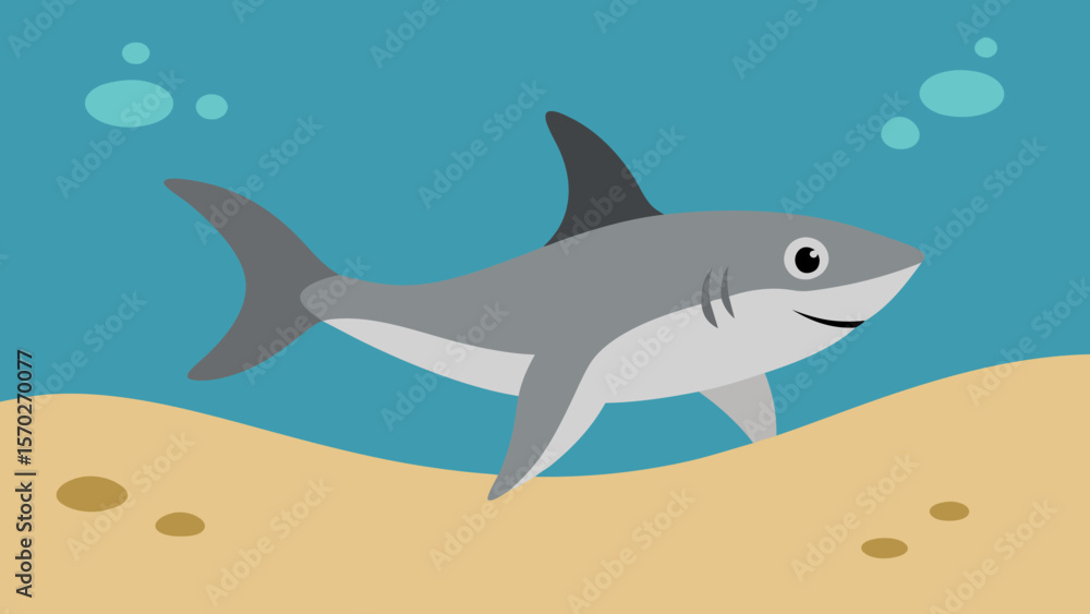 Fototapeta premium Adorable Cartoon Shark Illustration Ocean Animal Art