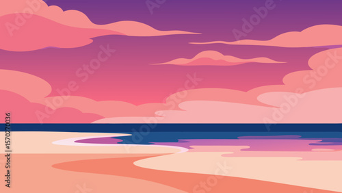 Serene Sunset Beach Pink Hues and Tranquil Ocean Views