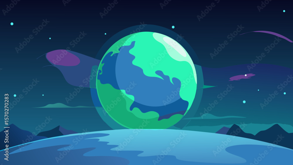Fototapeta premium Celestial Orb A Vibrant, Stylized Planet Illustration