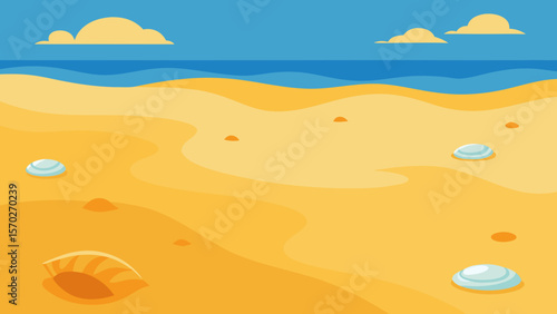 Serene Beach Scene Golden Sands, Azure Waters, and Seashells