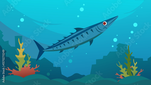 Ocean Depths Barracuda Underwater Illustration