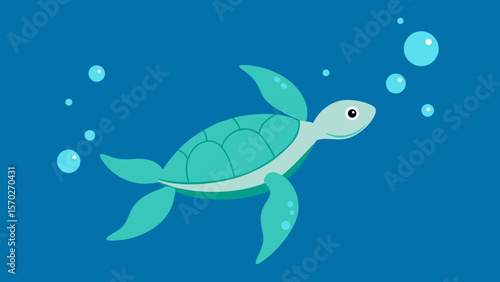 A vibrant green sea turtle gracefully swims through the clear blue ocean, exploring the coral reef