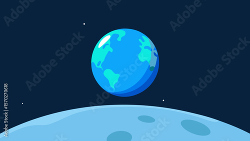 Blue planet Earth and Moon in space, a global communication concept