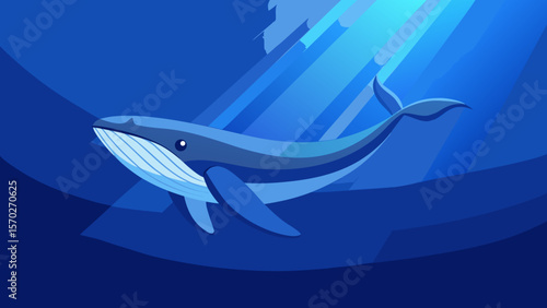 Blue cartoon shark and fish swimming in the deep ocean, a marine predator in its natural underwater world