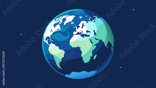 Blue earth globe with continents of America and Europe, a global planet concept in space